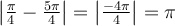 \left|\frac{\pi}{4}-\frac{5\pi}{4}\right|=\left|\frac{-4\pi}{4}\right|=\pi