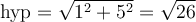 \text{hyp} =\sqrt{1^2+5^2}=\sqrt{26}