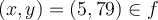\left({x,y}\right)=\left({5,79}\right) \in f