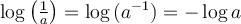 \log\left(\frac{1}{a}\right)=\log\left(a^{-1}\right)=-\log a