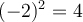(-2)^2=4