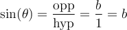 \sin(\theta) = \dfrac{\text{opp}}{\text{hyp}} = \dfrac{b}{1}=b