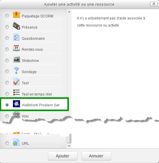 Ajouter ressource WeBWorK